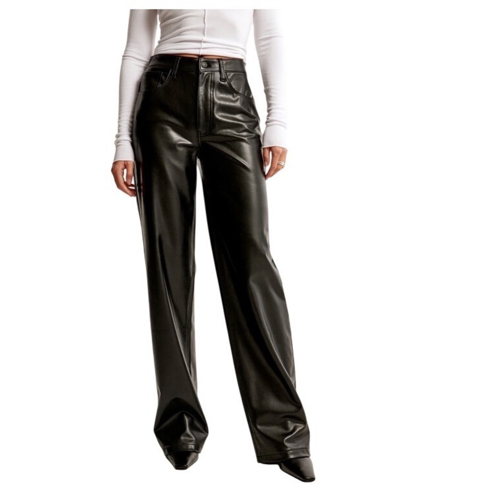 Abercrombie & Fitch Curve Love Vegan Leather High Rise Loose Pants Black Size 27